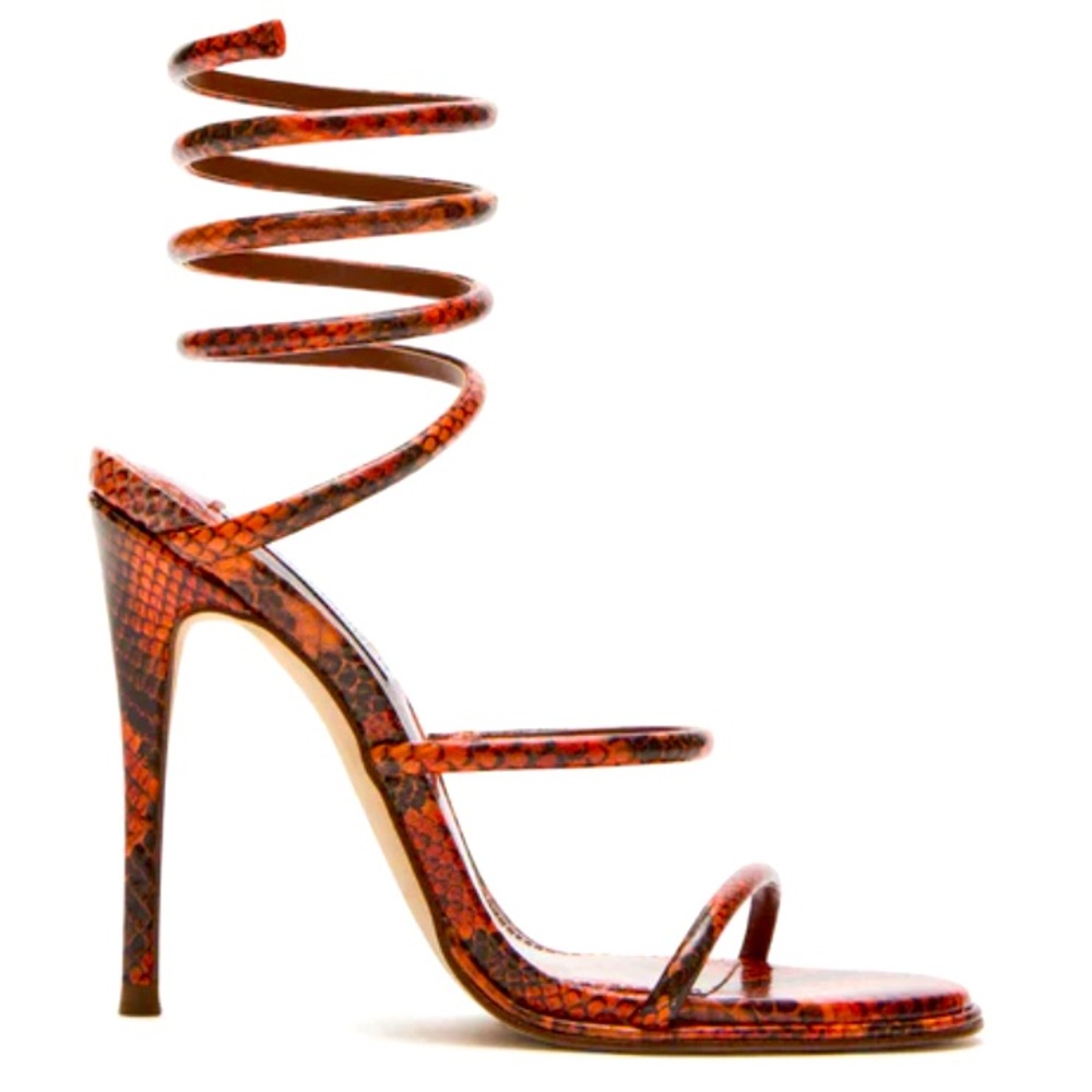 Steve Madden Ankle wrap heels Snake print orange